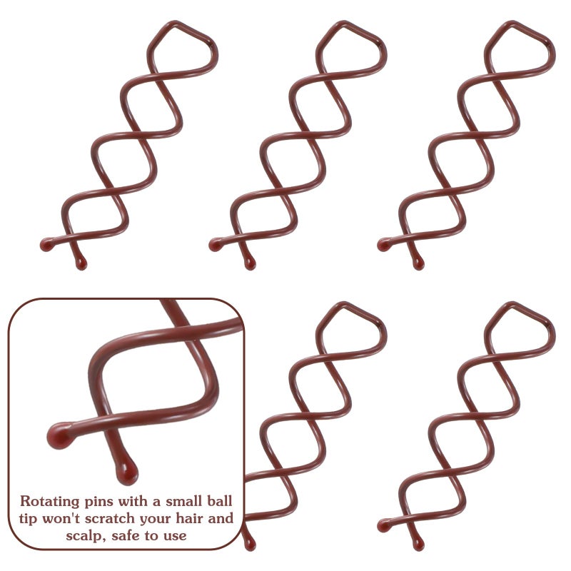 Molain 30 Pcs Spiral Hair Pins, Spin Pins for Hair, Alloy Spiral Bobby Pins, Bun Twist Spiral Hair Pins with Non-scratch Rounded Tips for Women Bun Hair Style (Brown) - Image 3